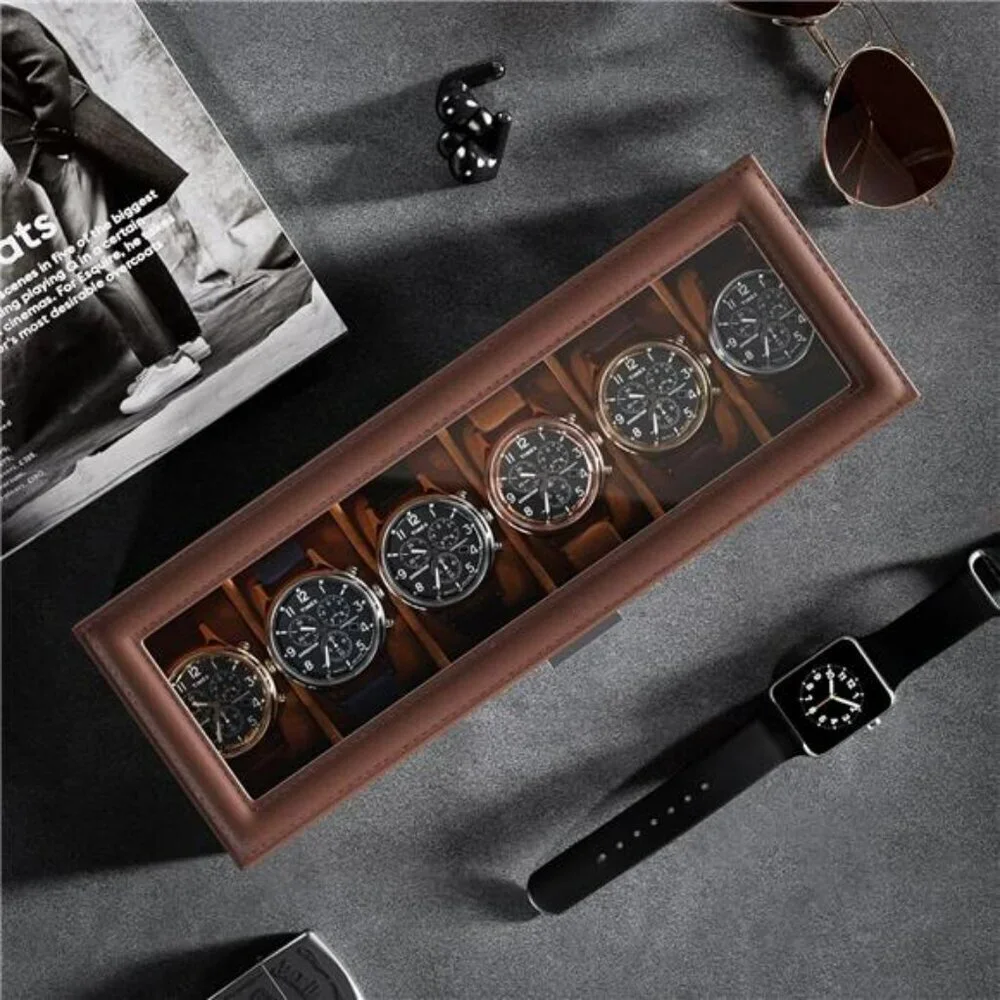 Lolalet Watch Box for Men 6 Slot Display Case Drawer Storage Organizer Glass